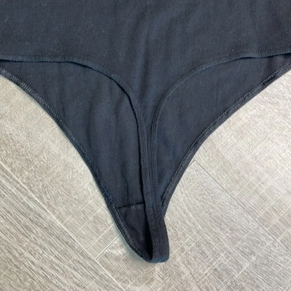BP Black V-Neck Tank Ribbed Thong Bodysuit
